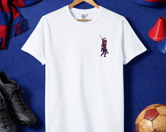 Koszulka Messiego i Ronaldinho z Barcelony, Koszulka z legendami FC Barcelona, Koszulka z ilustracją Messiego i Ronaldinho, Koszulka kibica Barcelony