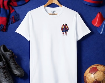 Messi And Ronaldinho Barcelona T Shirt, FC Barcelona Legends Tee, Messi Ronaldinho Illustration Shirt, Barca Fan Top