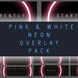 Animated Pink & White Neon Twitch Stream Overlay and Scenes - Starting Soon, Be Right Back, Stream Ending, Panels, Alerts, Chat