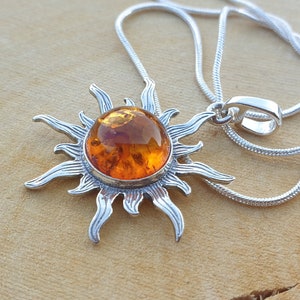 Flaming Sun Pendant, Brown Amber Pendant, Real Gemstone cabochon, Sun shape Sterling Silver 925 Pendant, Handmade Crystal pendant, Love gift