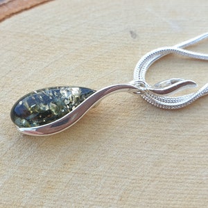 Small Teardrop Pendant, tiny Green Amber Pendant, Real Gemstone cabochon, Sun shape Sterling Silver 925 Pendant, Handmade Crystal pendant
