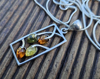 Baltic Amber Pendant, Sterling Silver, Teardrop Gemstone