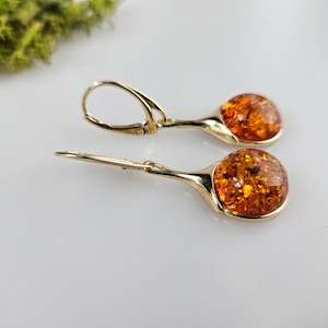 Long amber earrings, Small Dangle Earrrings For Women, Handmade Amber Drops Lever Back Sterling silver 925