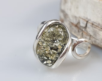 Einstellbar Bernstein Ring, Sterling Silber