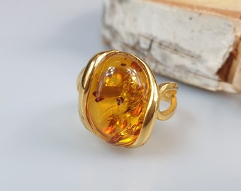 Orange Amber Ring, Adjustable gold Ring, Handmade Gemstone ring, Resizable  ring, super small and tiny