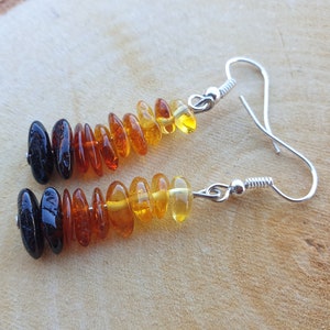 rown Amber Earrings, Raw Baltic Amber Earring, Rough multi color Amber Gemstone Earrings, Chunky Boho Dangle Earring for women small earring