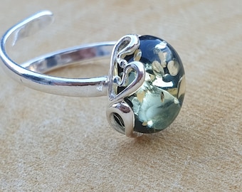 Green Amber Ring, Adjustable Sterling Silver Ring, Handmade Gemstone ring, Resizable  ring, super small and tiny