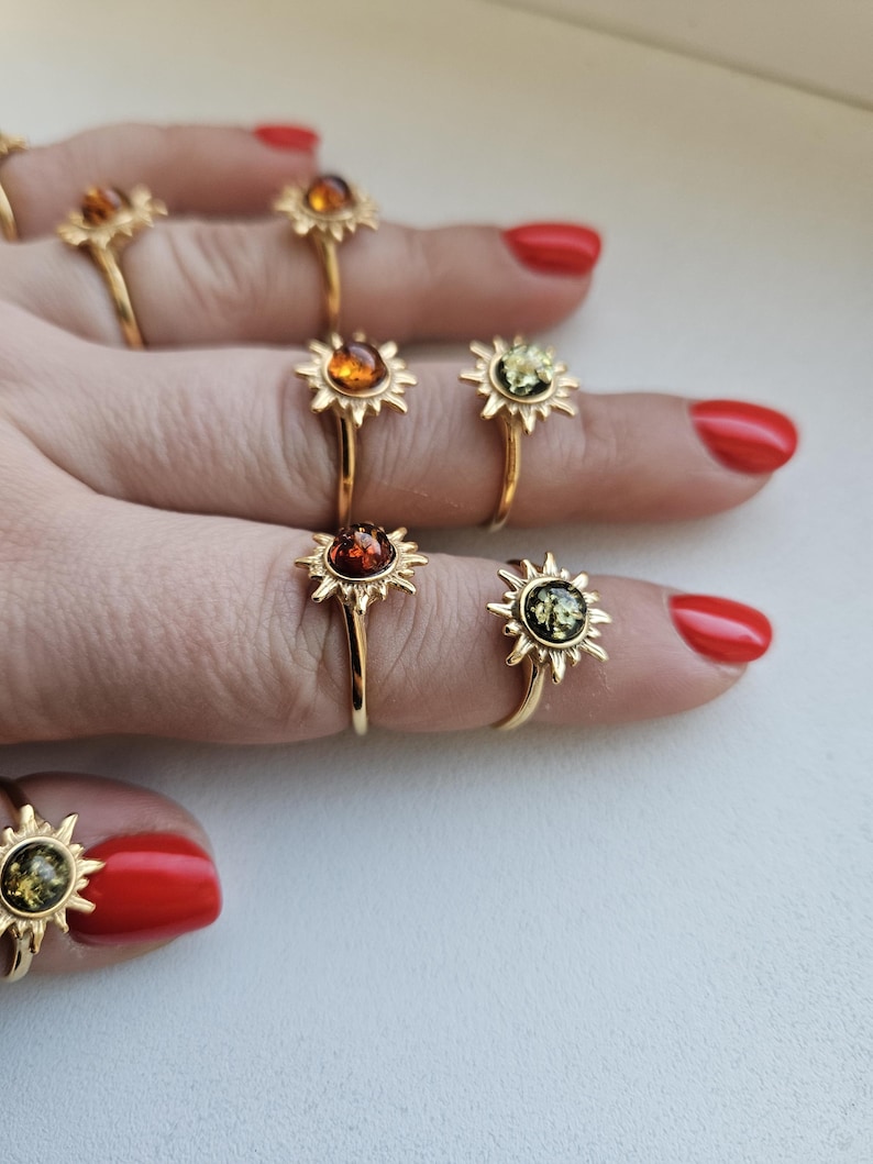 Baltic Amber Sun Ring, Sterling Silver Dangle Ring Brown - Etsy