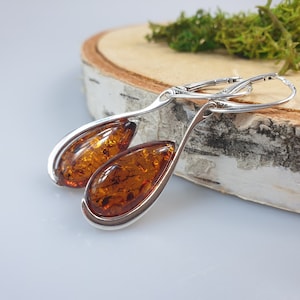 Teardrop Earrings For Women, Handmade Amber Drops, Lever Back sterling silver Drop Hangng Earrings, Sterling silver 925