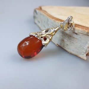 Gemstone teardrop pendant Genuine Baltic amber pendant  Gold plated and silver tiny pendant