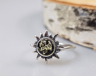 Grüner baltischer Bernstein, Sterling Silber, Sunburst, Handgemacht