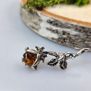 Amber brooch, Gemstone pin, Rose pin, handmade rose brooch, small gift for her