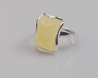 Einstellbar Bernstein Ring, Sterling Silber 925, Handgemachter Edelstein