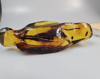 Raw Yellow Amber Stone, Genuine Gemstone (16x5cm)