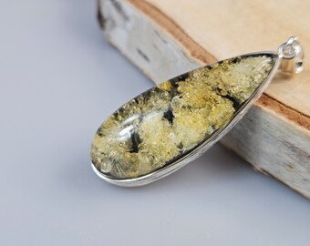 Green Baltic Amber Pendant, Teardrop Sterling Silver, Healing Gemstone