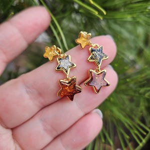 Brown Amber Teardrop Earrings, Big Baltic Amber Dangle Earrings For Women, Elegant Drops, Gold plated sterling silver 925