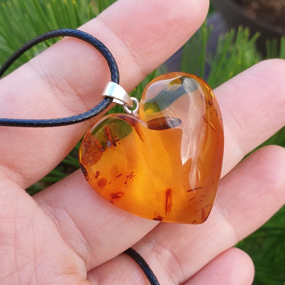 Gioielli Di Lusso Naturale Cuore Di Pietra Principale Ambra - Foto 8