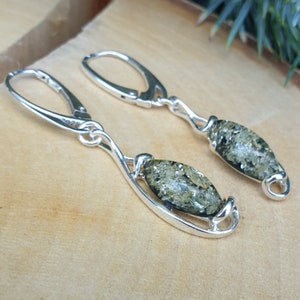Green Amber Earrings, Gemstone Earring,  Elegant Crystal Earrings, Sterling Silver 925 Dangle