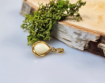 Amber and gold pendant, Nice yellow white Baltic Amber cabochon, Handmade Gemstone Jewelry one random pendant