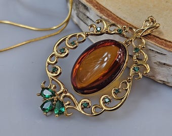 Baltic Amber Oval classic Pendant, Gold Plated Silver 925