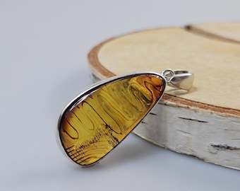 Handmade Baltic Amber Sterling Silver Pendant, Gemstone Jewelry