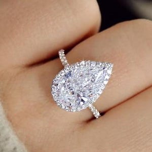 3 CT Pear Cut Halo Moissanite Ring,Engagement Ring,14K Gold Wedding Ring,Pear Shaped Ring,Promise Ring For Women,Anniversary Gifts for women