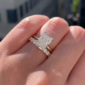 2.50 CT Radiant Cut Moissanite Ring,14K Gold Ring,Full Eternity Matching Wedding Band,Hidden Halo Bridal Ring Set,Anniversary Gift For Her