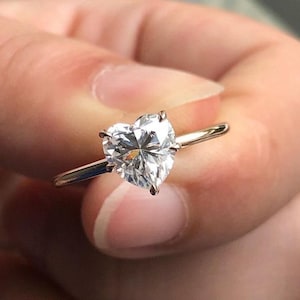 2 CT Heart Moissanite Engagement Ring: 14K Gold Hidden Halo