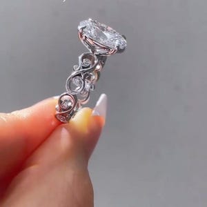 Art Deco Moissanite Engagement Ring: 14K Gold Vintage Geometric Band
