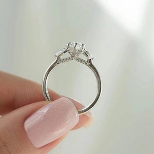 Marquise Three Stone Engagement Ring,2.5 CT Marquise Cut Moissanite Ring,Unique Hidden Halo Wedding Ring,14K Solid Gold Trilogy Wedding Ring