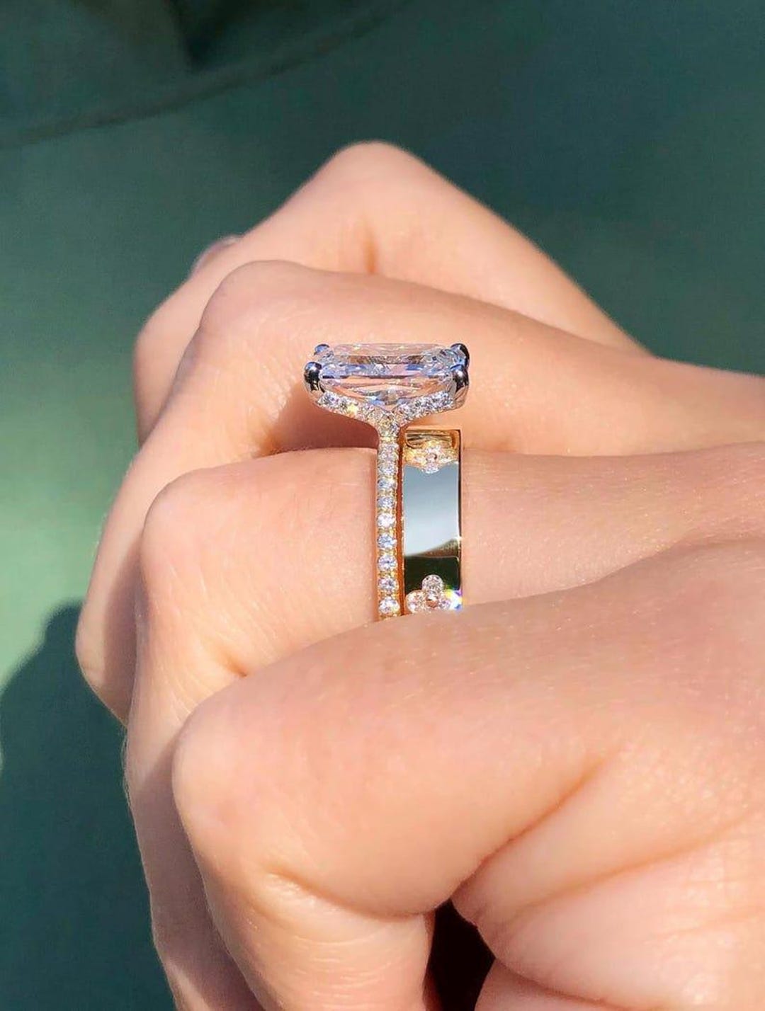 3 CT Radiant Cut Moissanite Wedding Ring Set, Radiant Bridal Set, 14K ...