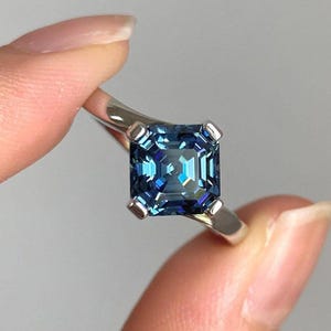 Blue Asscher Cut Moissanite Engagement Ring,14K White Gold Wedding Ring,Blue Diamond Solitaire Ring,Anniversary Gifts For Women,Promise Ring
