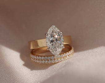 4 CT Marquise Moissanite Ring & Wedding Band Wedding Ring Set, Moissanite Solitaire Marquise Engagement Ring Set, Bridal Set 14K Solid Gold