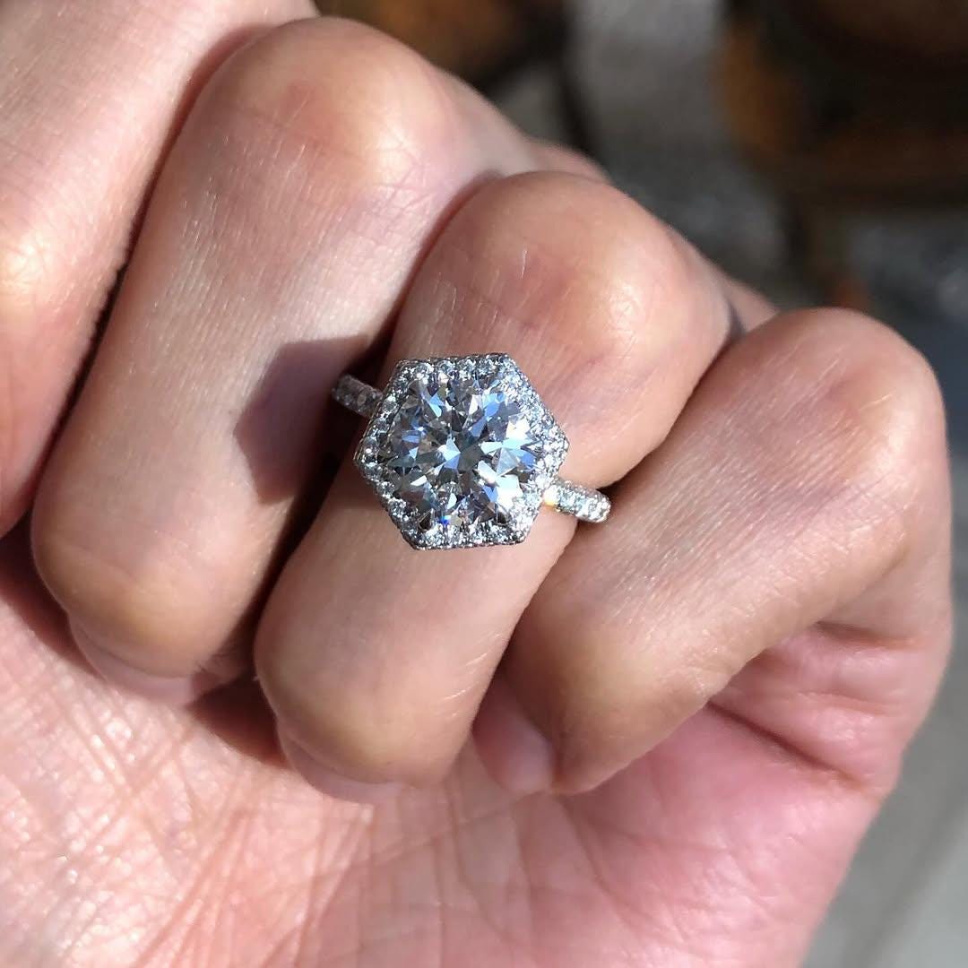 2 CT Hexagon Cut Halo Moissanite Engagement Ring With Pave Setting,14K Gold Wedding Ring,Double Edge Hexagon Halo Ring,Hexagon Diamond Ring