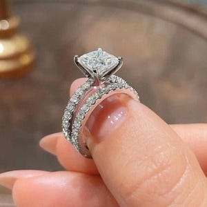 2 CT Princess Cut Moissanite Diamond Ring Set,Princess Cut Engagement Ring Set,14K Gold Wedding Ring Set For Women,Anniversary Ring Set