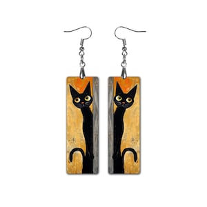 Grappige zwarte kat oorbellen, eigenzinnige cartoon kattensieraden, lichtgewicht hangoorbellen voor kattenliefhebbers, leuke clipoorbellen, cadeau-idee voor haar