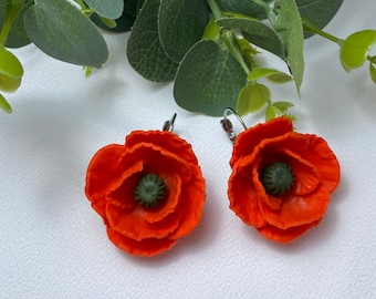 Boucles d'oreilles coquelicots Boucles d'oreilles fleurs Boucles d'oreilles pendantes florales Boucles d'oreilles coquelicots en pâte polymère faites main Idée cadeau bijoux coquelicot pour elle