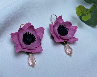 Pink Cute Flower Hypoallergenic Earrings Spring Dangle Handmade Polymer Clay Earrings Gift Idea For Her