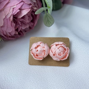 Peony Stud Earrings Pink Peony Earrings Small Peonies Clip-on Earrings Flower Stud Earrings Handmade Polymer Clay Earrings Jewelry For Her