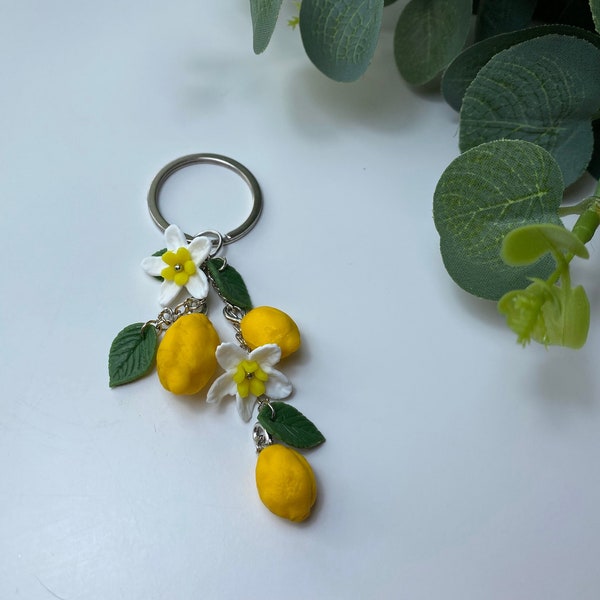 Porte-clés citrons citrons en fleurs porte-clés agrumes fait main en argile polymère réaliste citron porte-clés jardin de fruits Nature porte-clés idée cadeau