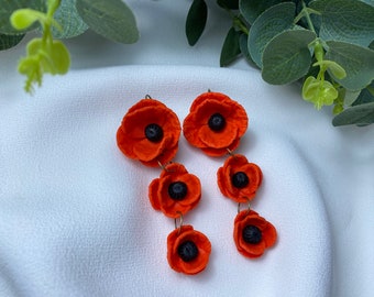 Poppy Earrings Flower Earrings Floral Dangle Earrings Handmade Polymer Clay Poppies Earrings Poppy Jewelry Gift Idea For Her