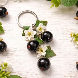 Blackcurrant Keychain Botanical Polymer Clay Charm, Berry Bag Charm, Fruit Key Ring Accessory