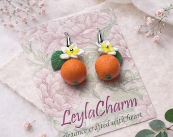 Orange Fruit Dangle Earrings Realistic Citrus Polymer Clay Botanical Jewelry