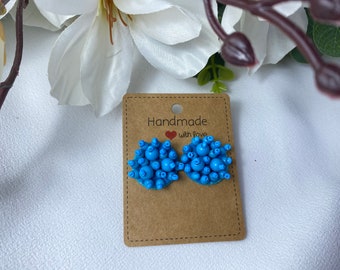 Blue Handmade Beaded Stud Earrings Beaded Jewelry For Her