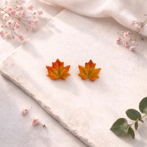 Mini Maple Leaf Stud Earrings, Handmade Autumn Jewelry, Delicate Fall Foliage
