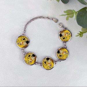 Gustav Klimt The Kiss Bracelet or Necklace, Vintage Style Art Jewelry, Metal Chain Accessory, Unique Gift Idea for Her, The Kiss Jewelry