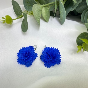Blue Cornflower Dangle Earrings, Handmade Floral Jewelry, Botanical Flower Clip-on Earrings, Polymer Clay Bloom Earrings, Unique Gift Idea