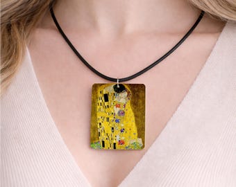 The Kiss Pendant Necklace, Gustav Klimt Art Nouveau Jewelry, Romantic Vintage Gift for Her