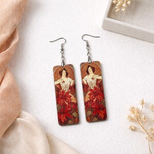 Pendientes Ruby Mucha rojos estilo Art Nouveau, colgantes, con piedras preciosas, regalo vintage