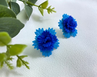 Cornflowers Stud Earrings Blue Cute Flower Earrings Cornflowers Small Clip-on Earrings Handmade Polymer Clay Jewelry For Her